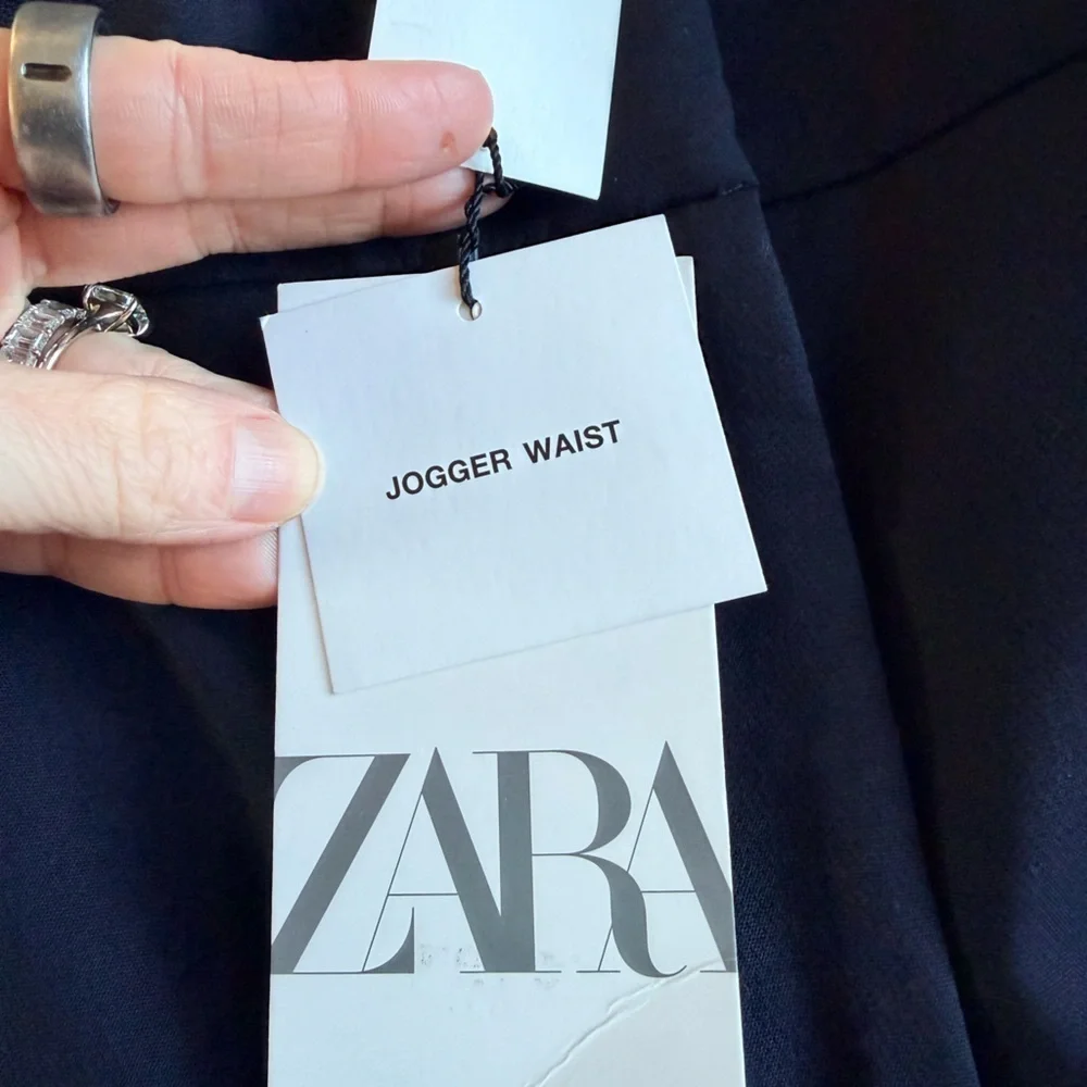 Zara Jogger Waist Trousers in Dark Navy Size Large